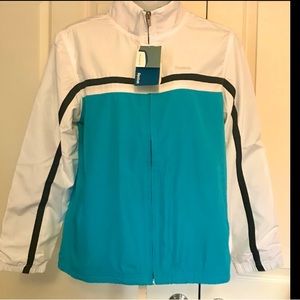 NWT Reebok Blue/White Athletic Zippered Jacket, Medium.